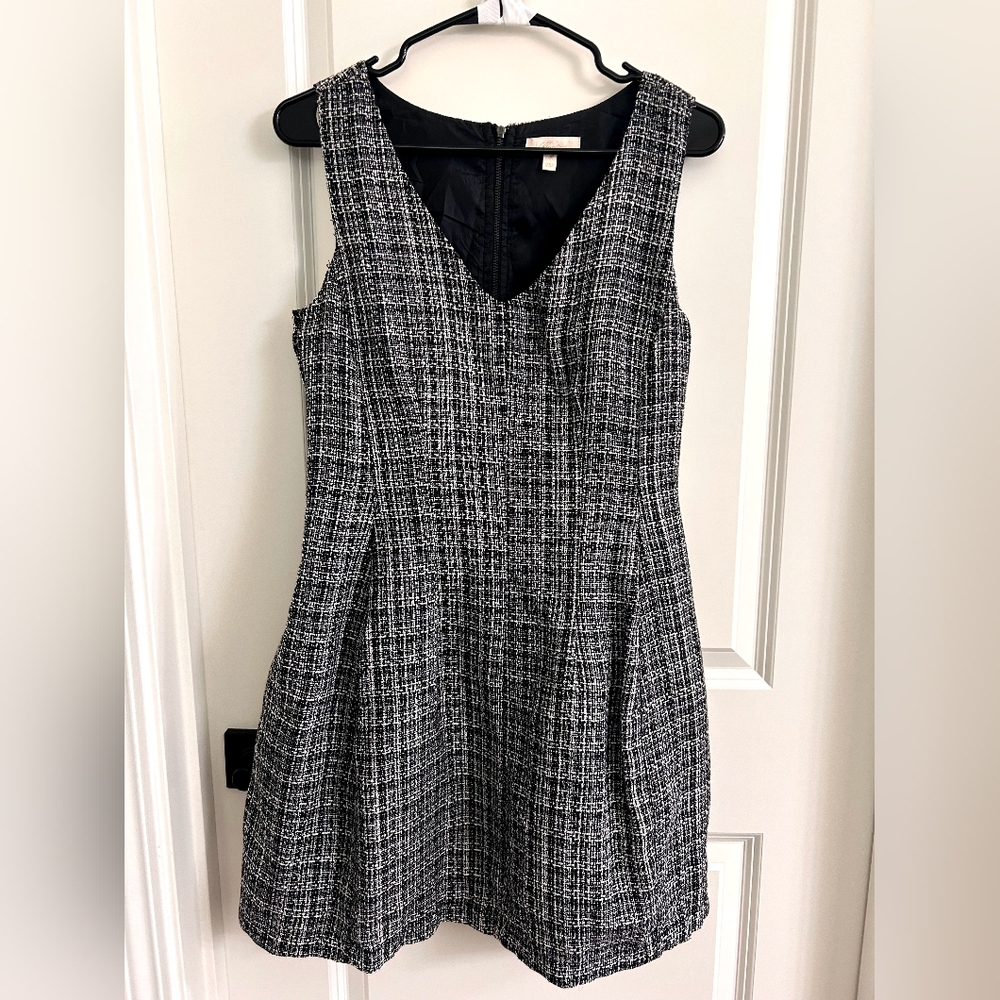 Monteau Black and White Plaid Midi Dress